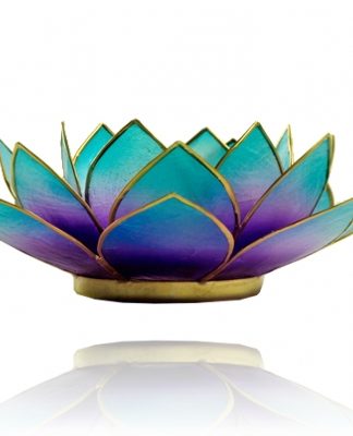 Lotus waxine-sfeerlicht van paars-blauwe capiz-schelp met gouden randen en voet