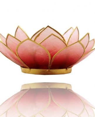 Lotus waxine-sfeerlicht van rode capiz-schelp met gouden randen en voet