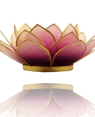 Lotus waxine-sfeerlicht van violette capiz-schelp met gouden randen en voet