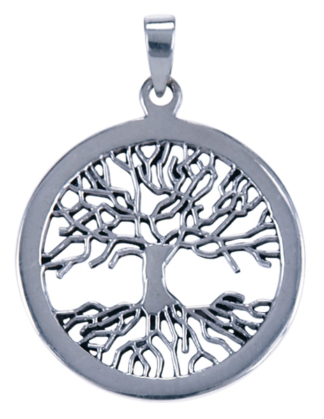Hanger Levensboom met wortels 26 mm zilver