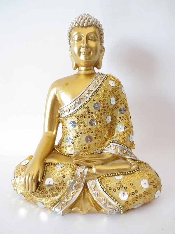 Hoogland Italiaans bemanning Boeddha Beeld goud met pailletten 23 cm - Het Gouden Tijdperk