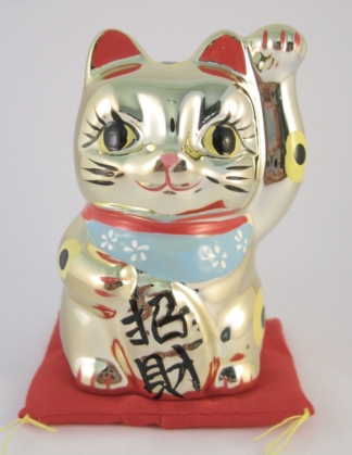 Chinese Gelukskat 9 cm spaarpot goud