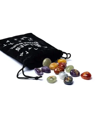 Runen set diverse edelstenen in fluwelen zakje
