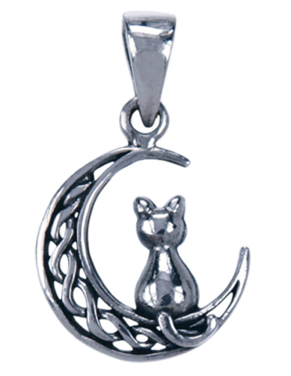 Hanger Keltische Kat Maan zilver